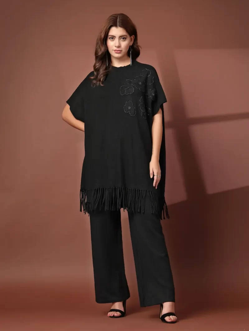 Mafadeny 2 Pcs Co-Ord Set For Women With Floral Design And Fringed Top