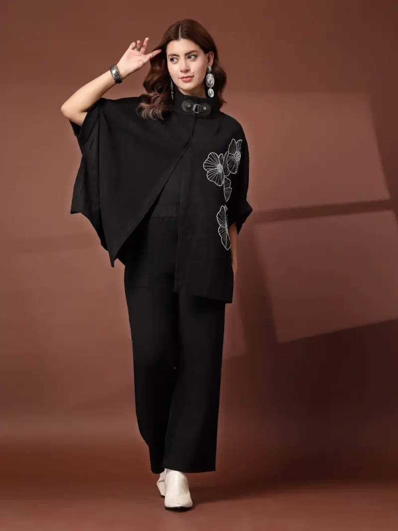 Mafadeny Women'S Knit Fabric 2 Pcs Co-Ord Set With Buttoned Collar