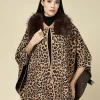 Leopard Print Cape With Faux Fur Ponchu