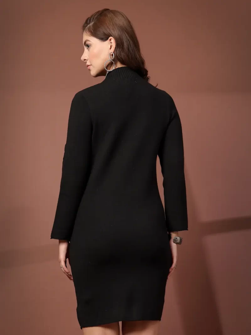 Mafadeny Women’S Embroidery High Neck Bodycon Dress In Soft Fabric