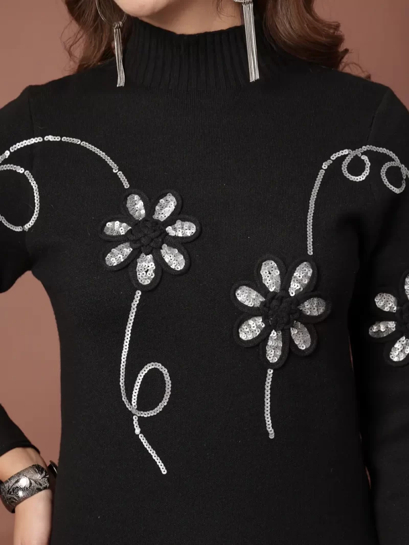 Mafadeny Women’S Embroidery High Neck Bodycon Dress In Soft Fabric