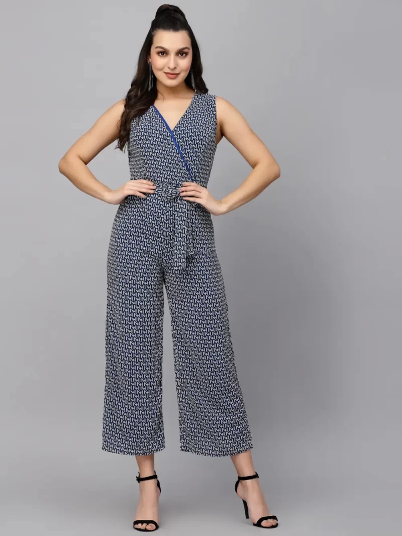 Women'S Printed Sleeveless Jumpsuit With Belt