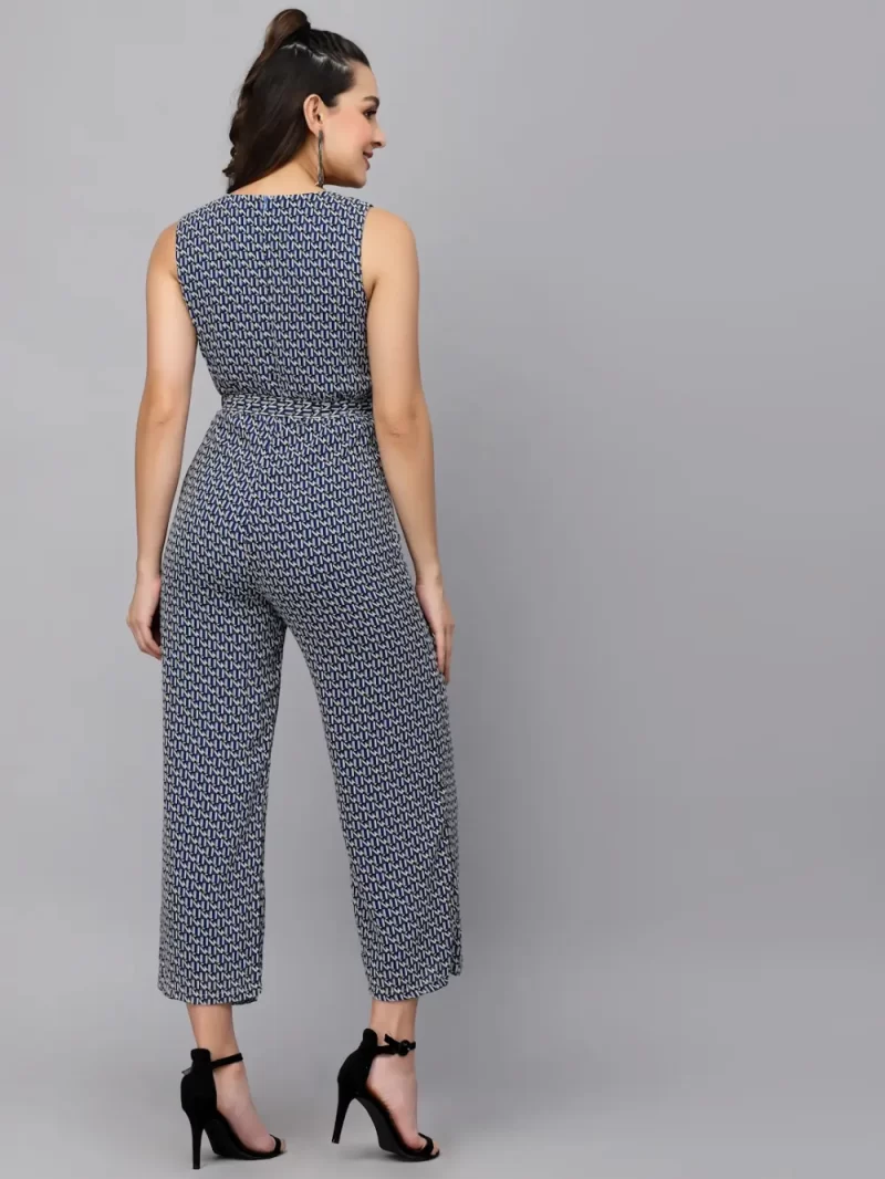 Women'S Printed Sleeveless Jumpsuit With Belt