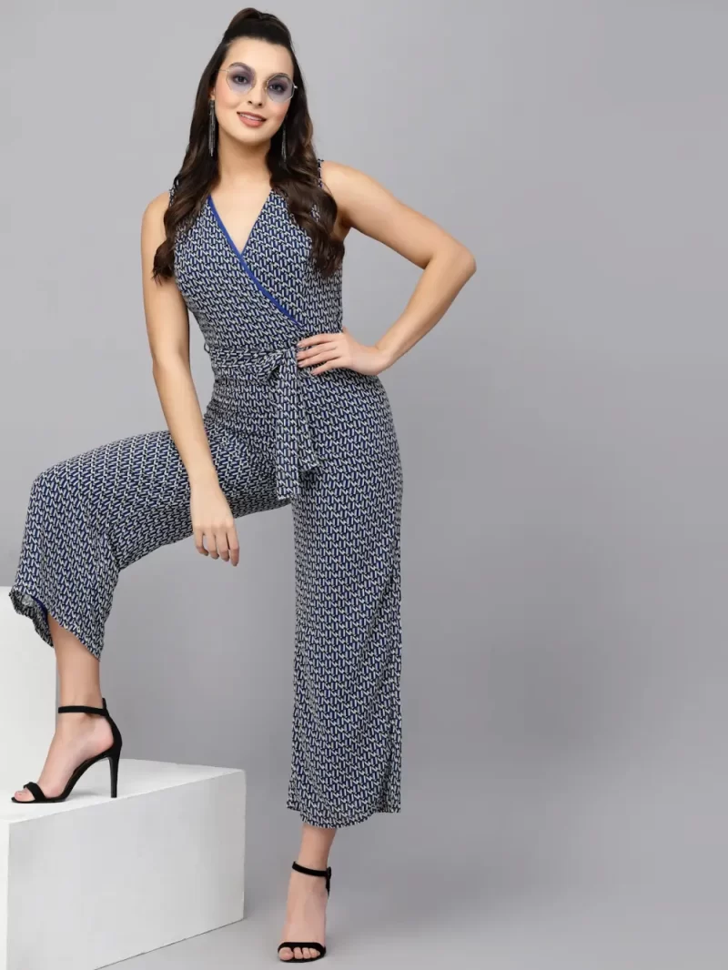 Women'S Printed Sleeveless Jumpsuit With Belt