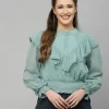 Women Georgette Puff Sleeve Ruffle Top