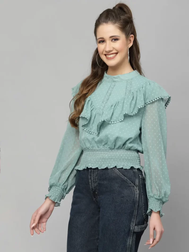 Women Georgette Puff Sleeve Ruffle Top