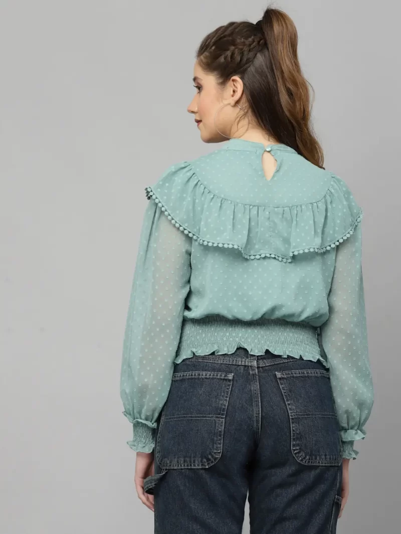 Women Georgette Puff Sleeve Ruffle Top