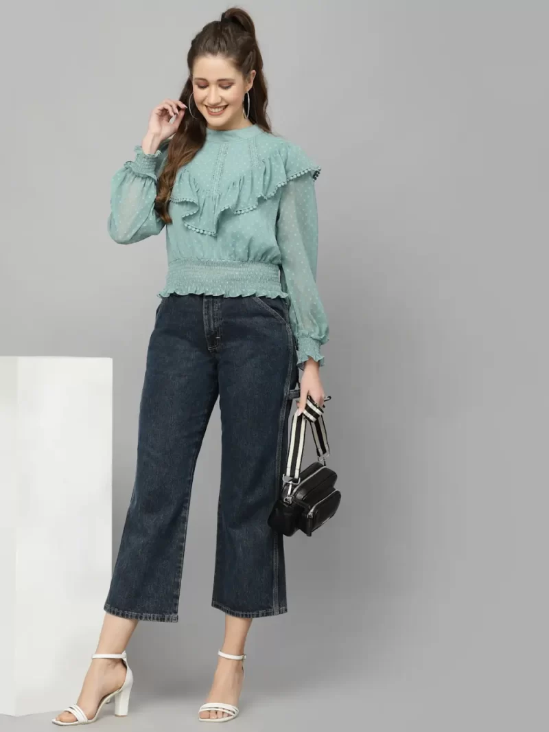 Women Georgette Puff Sleeve Ruffle Top
