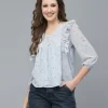 Women’S Floral Printed V-Neck Top With Ruffle Detail