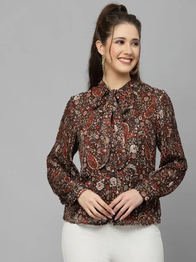 Soft Touch Printed Top With Bow Detail