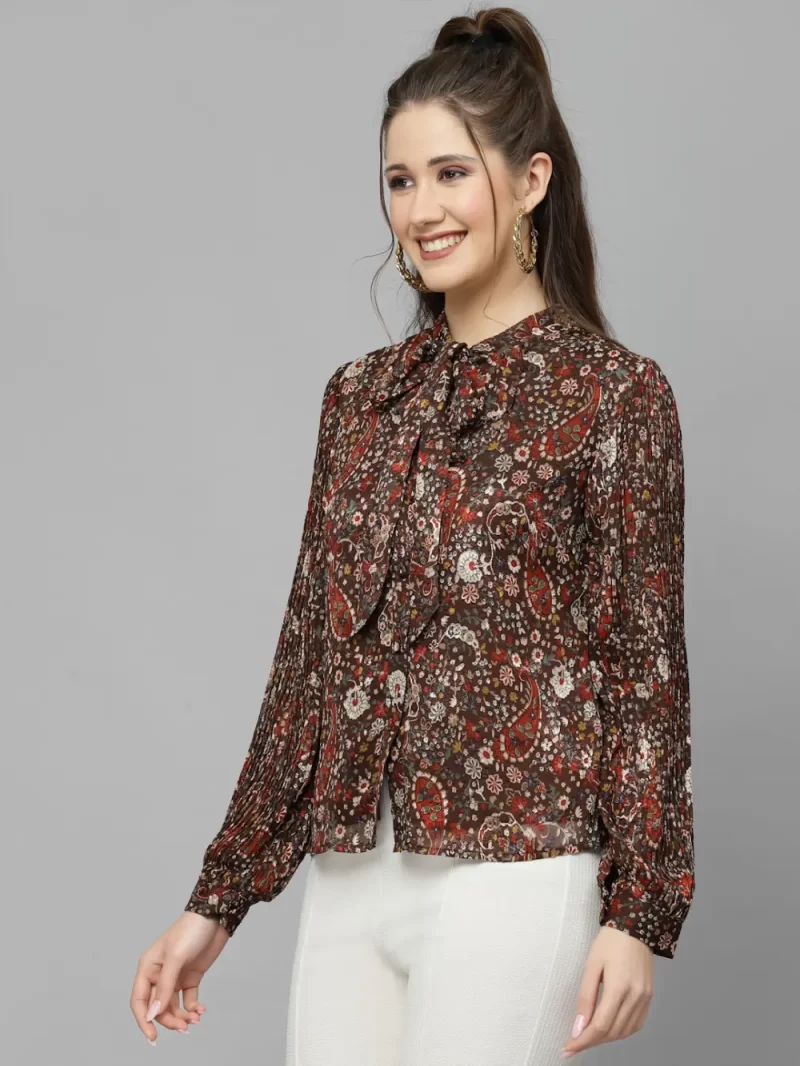 Soft Touch Printed Top With Bow Detail