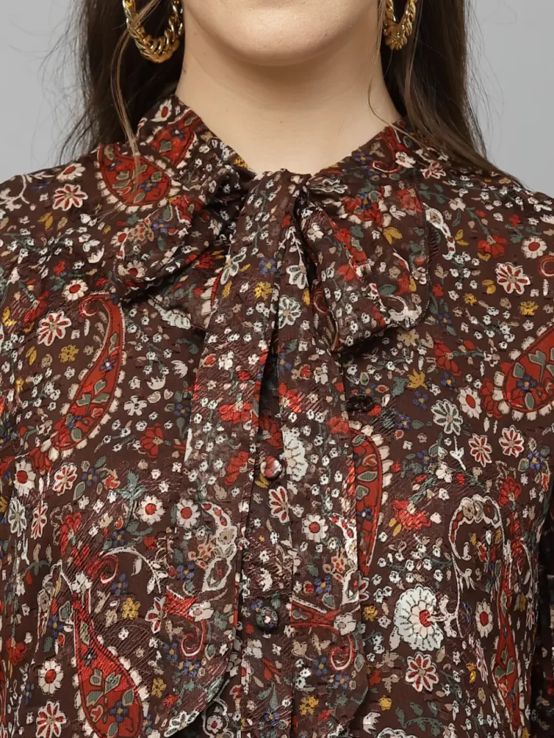 Soft Touch Printed Top With Bow Detail