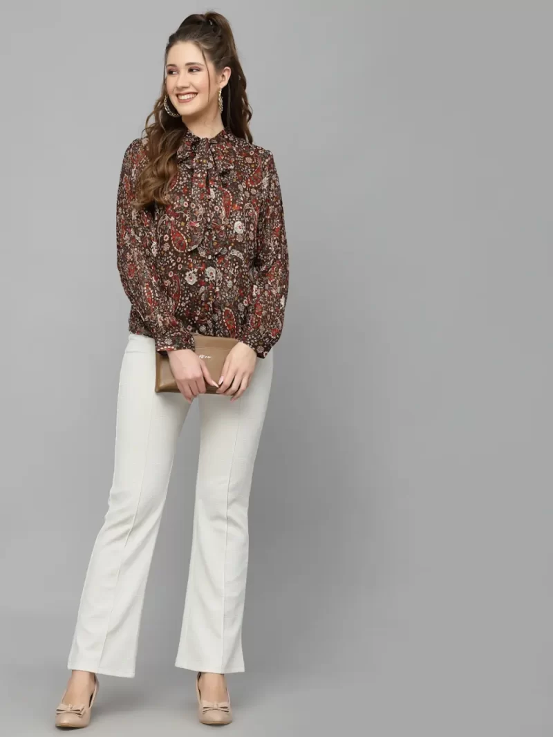 Soft Touch Printed Top With Bow Detail