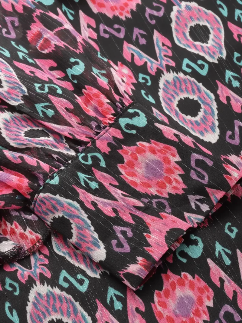 Women’S Printed Ruffle Detail Long Sleeve Top