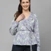 Women’S Floral Printed V-Neck Wrap Style Top