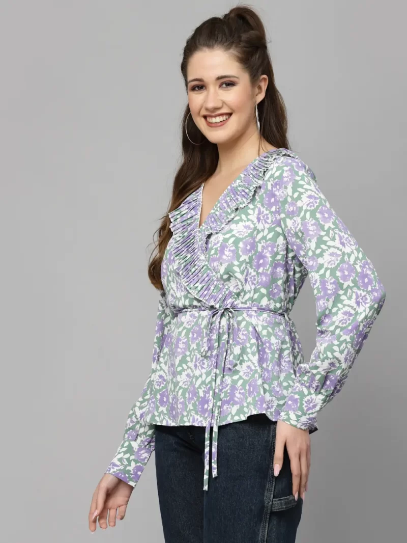 Women’S Floral Printed V-Neck Wrap Style Top
