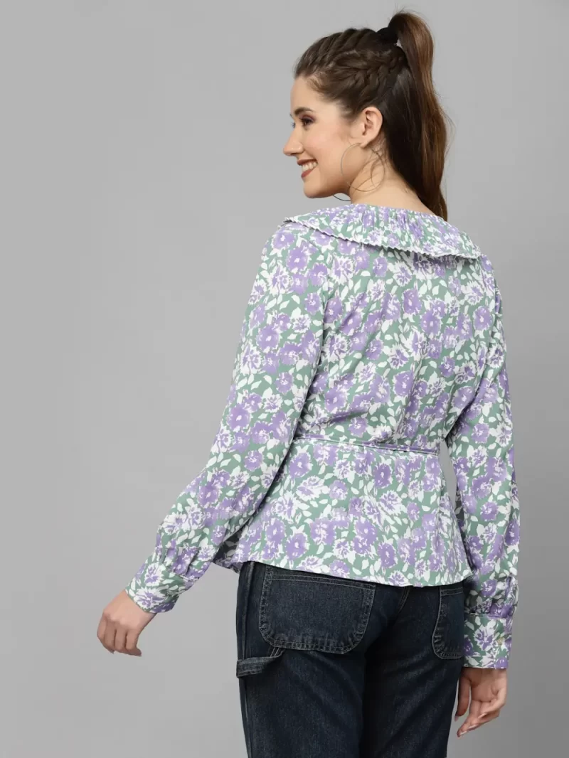 Women’S Floral Printed V-Neck Wrap Style Top