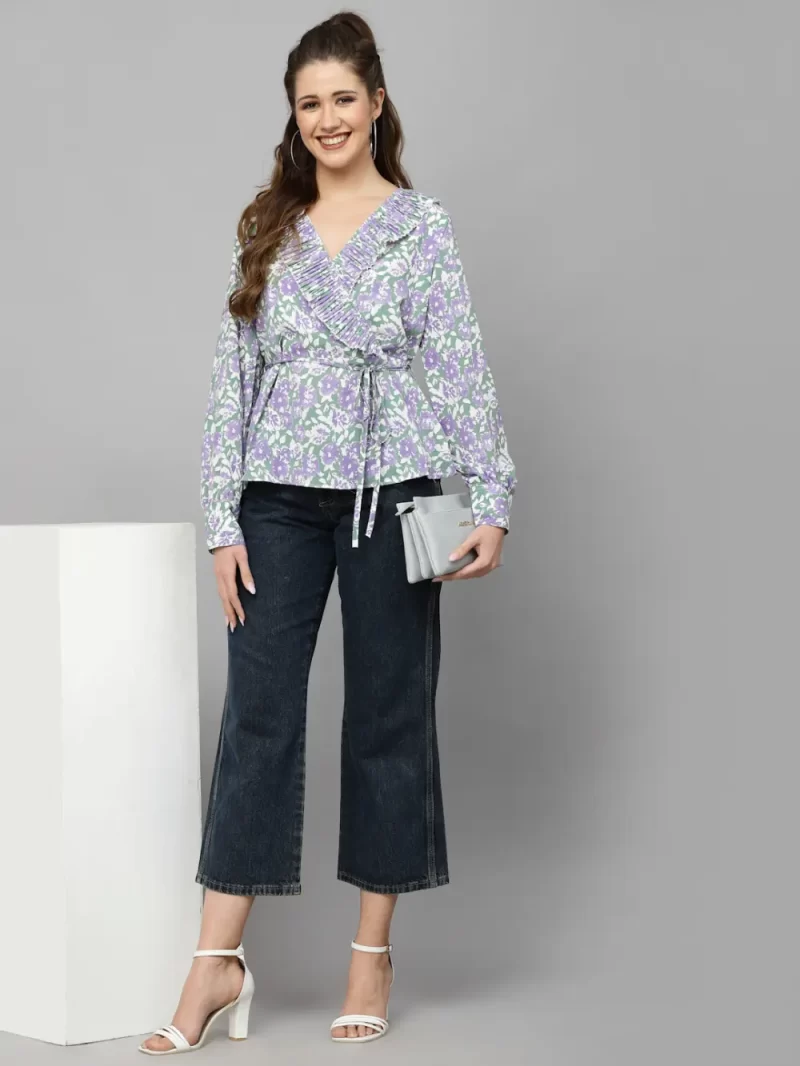 Women’S Floral Printed V-Neck Wrap Style Top
