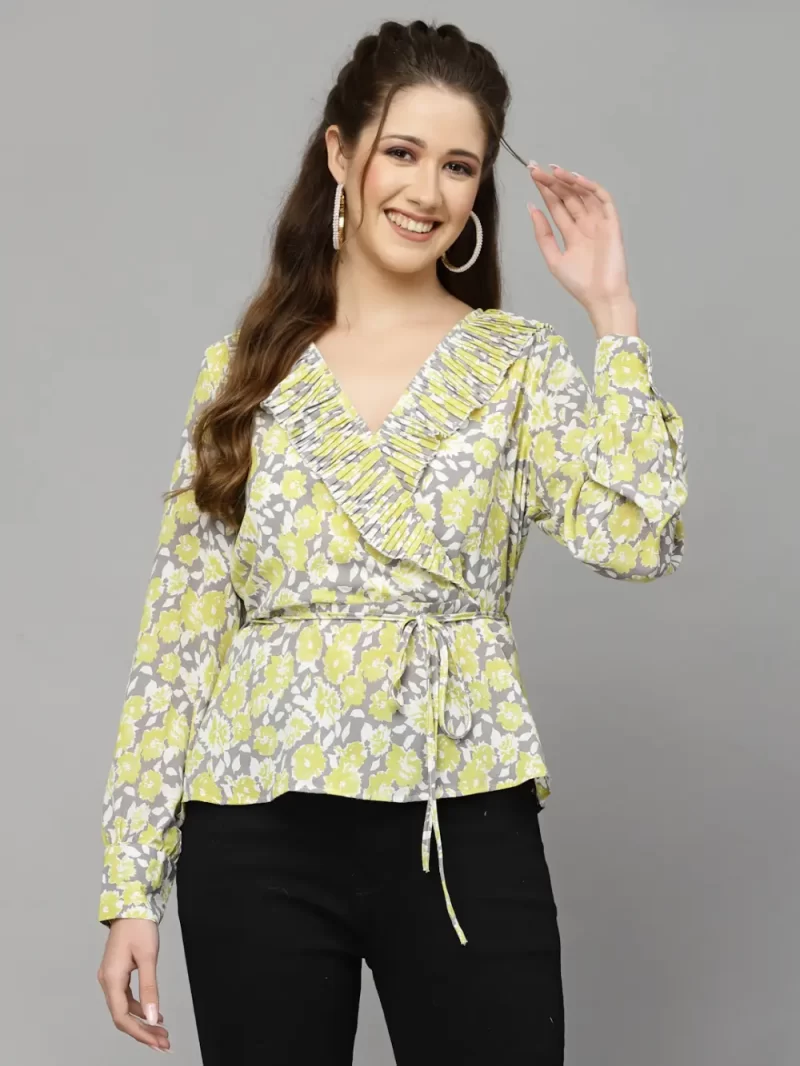 Women’S Floral Printed V-Neck Wrap Style Top