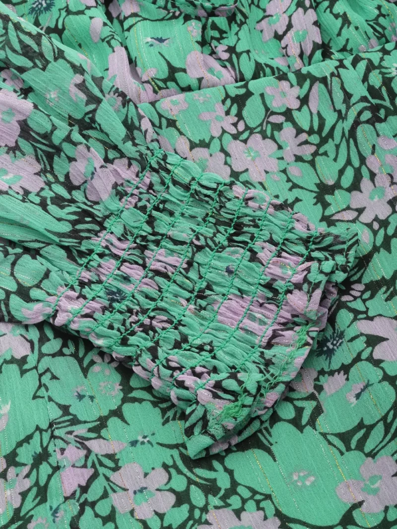 Elegant Floral Top With Square Neckline And Full Sleeves