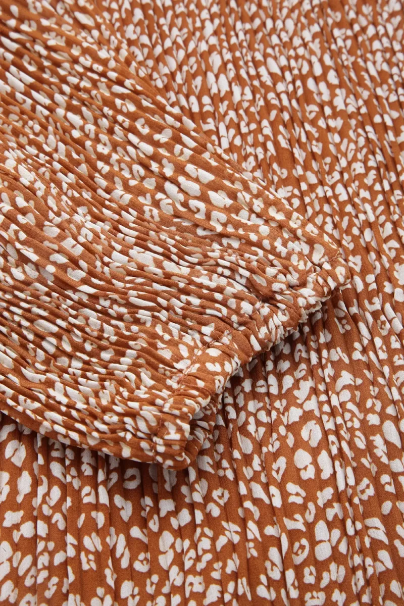 Women’S Ruffle Neck Printed Long Sleeve Top