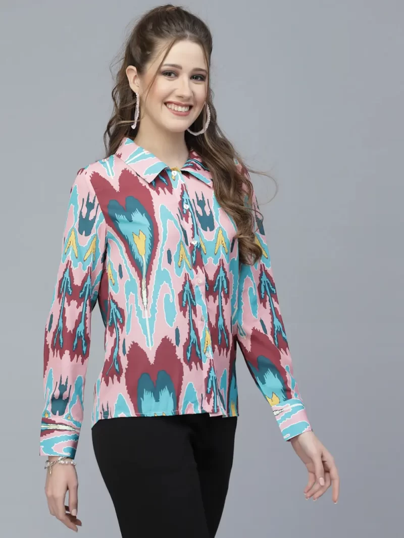 Women’S Printed Shirt Style Top With Long Sleeves