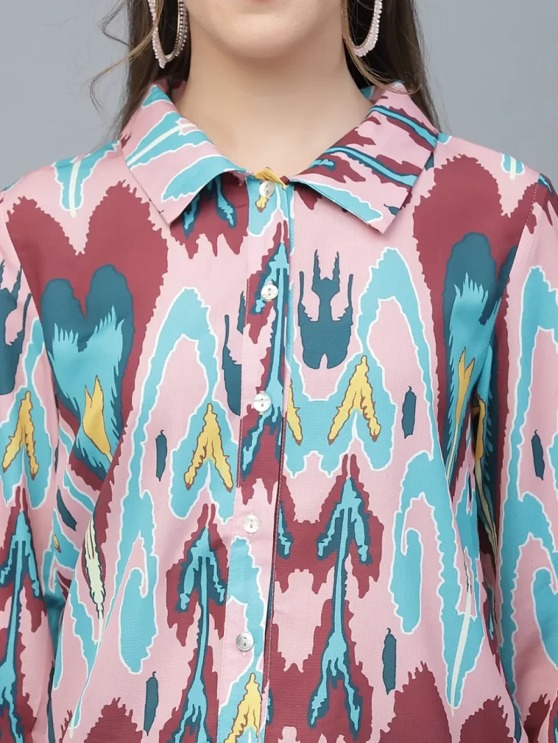 Women’S Printed Shirt Style Top With Long Sleeves
