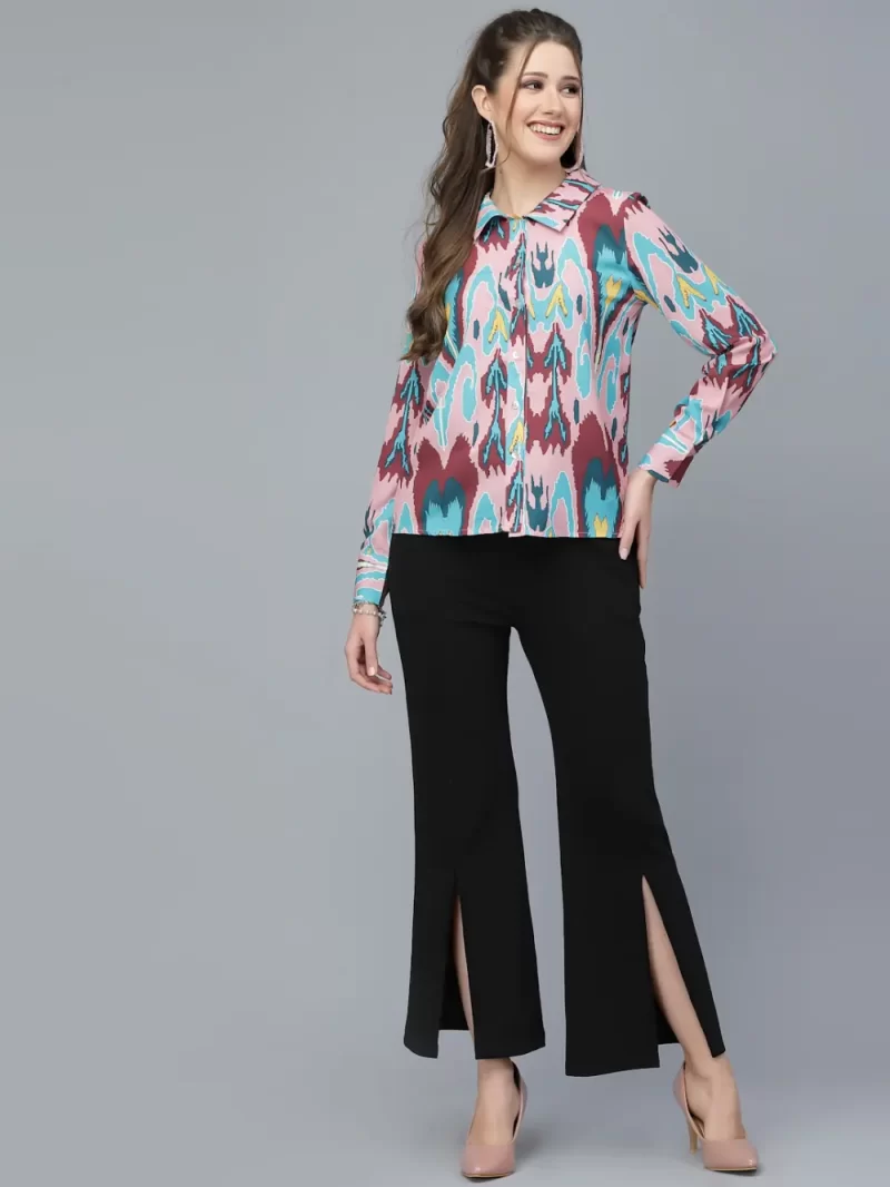 Women’S Printed Shirt Style Top With Long Sleeves