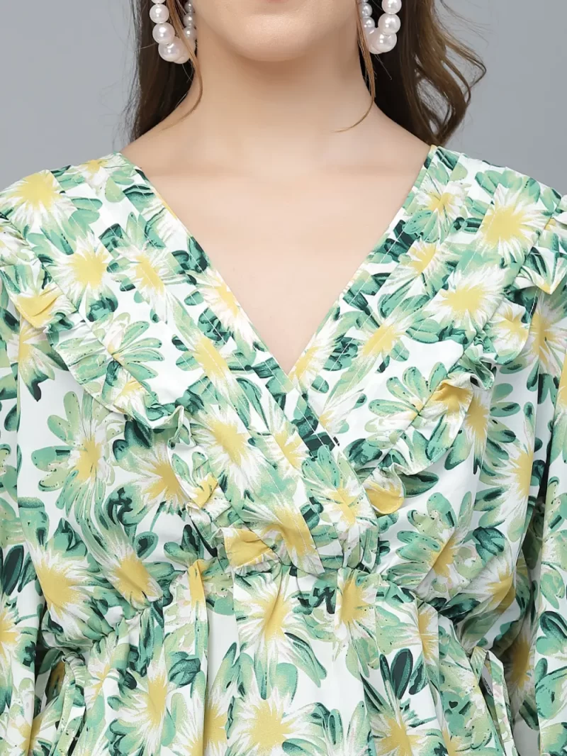 Printed Long Sleeve Top With Tie-Up Waist