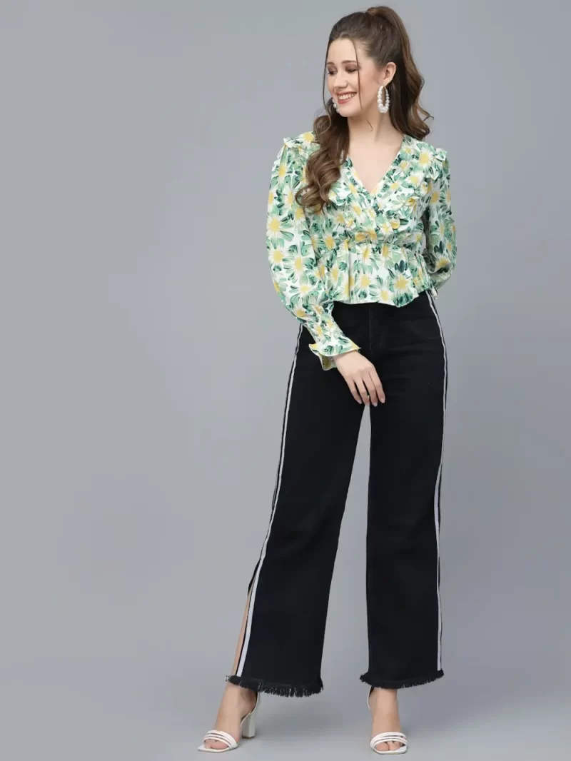 Printed Long Sleeve Top With Tie-Up Waist