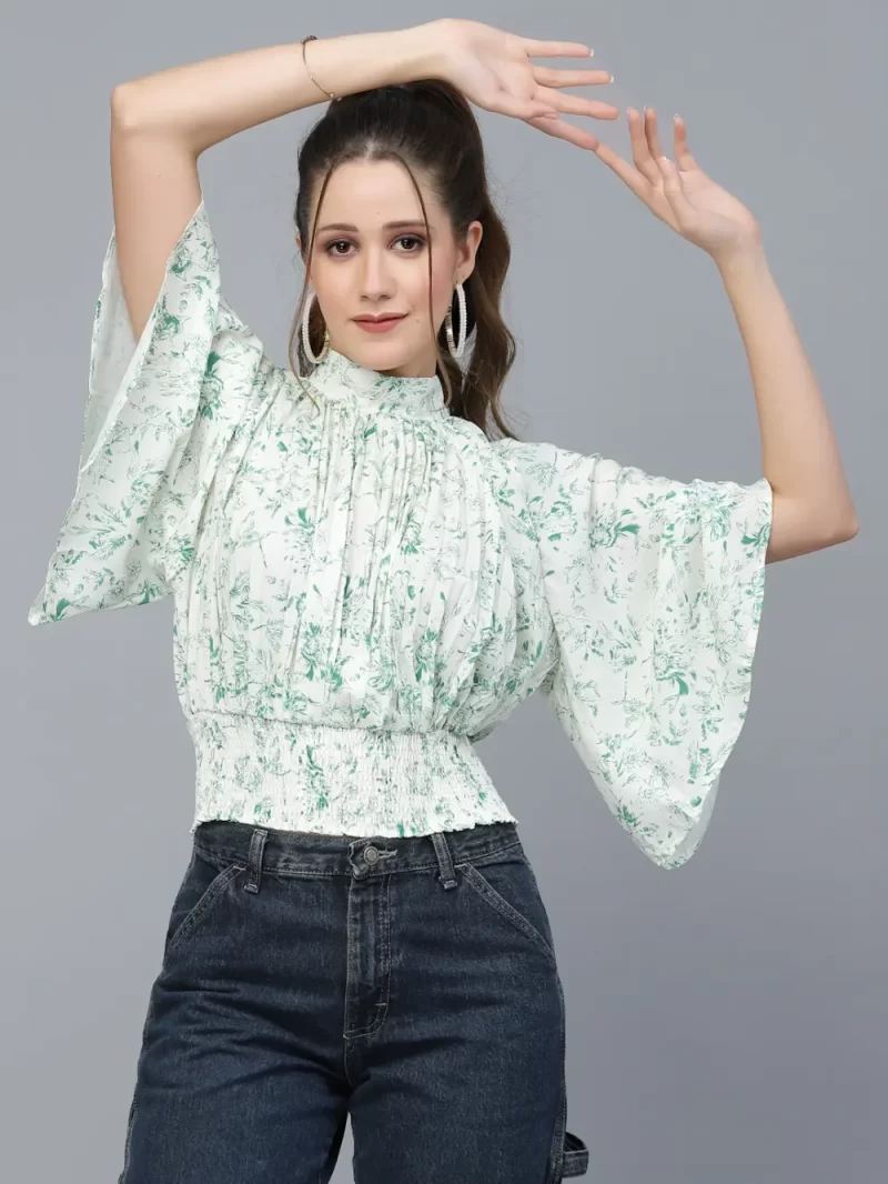 Women’S Stylish Crop Top With Flared Sleeves