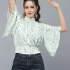 Women’S Stylish Crop Top With Flared Sleeves