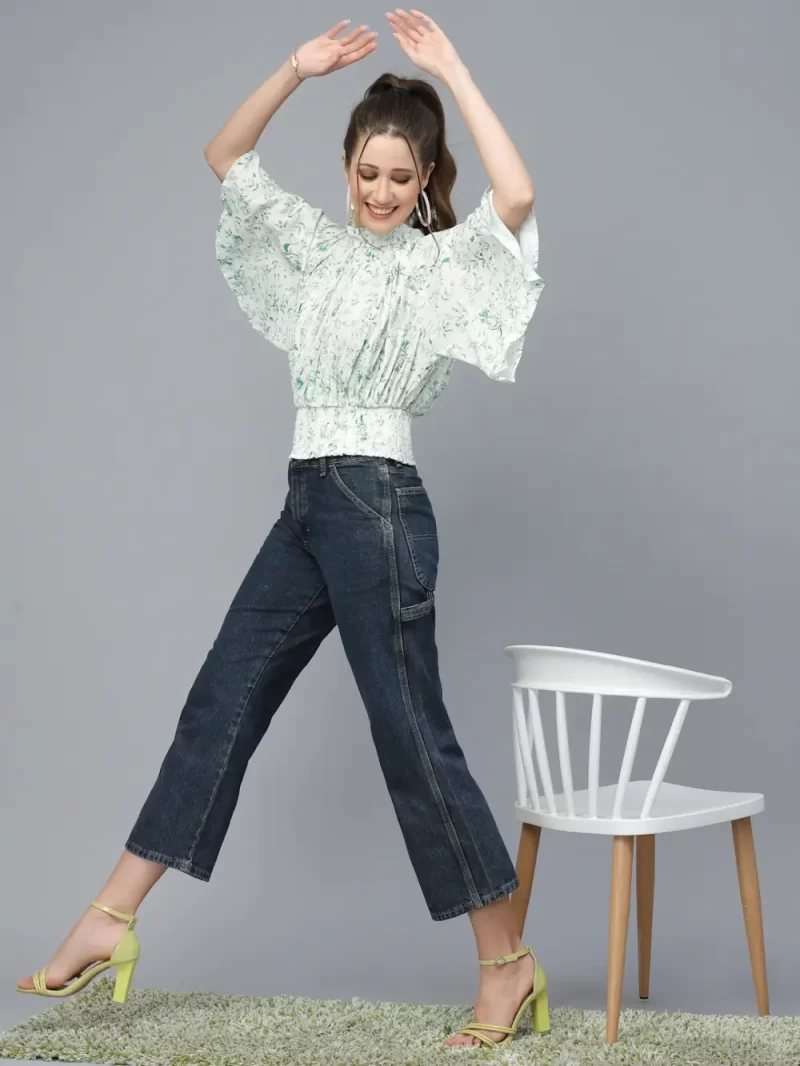 Women’S Stylish Crop Top With Flared Sleeves