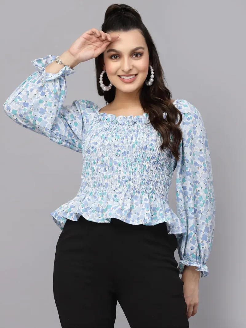 Women’S Printed Peplum Crop Top With Square Neck