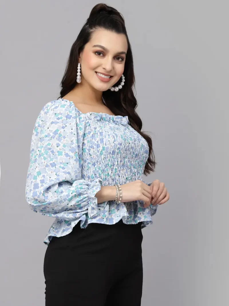 Women’S Printed Peplum Crop Top With Square Neck