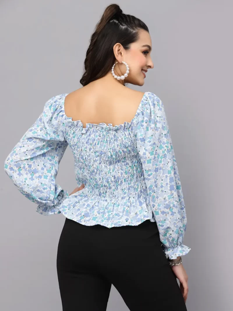 Women’S Printed Peplum Crop Top With Square Neck