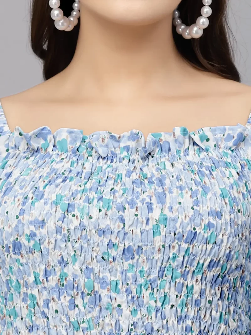 Women’S Printed Peplum Crop Top With Square Neck