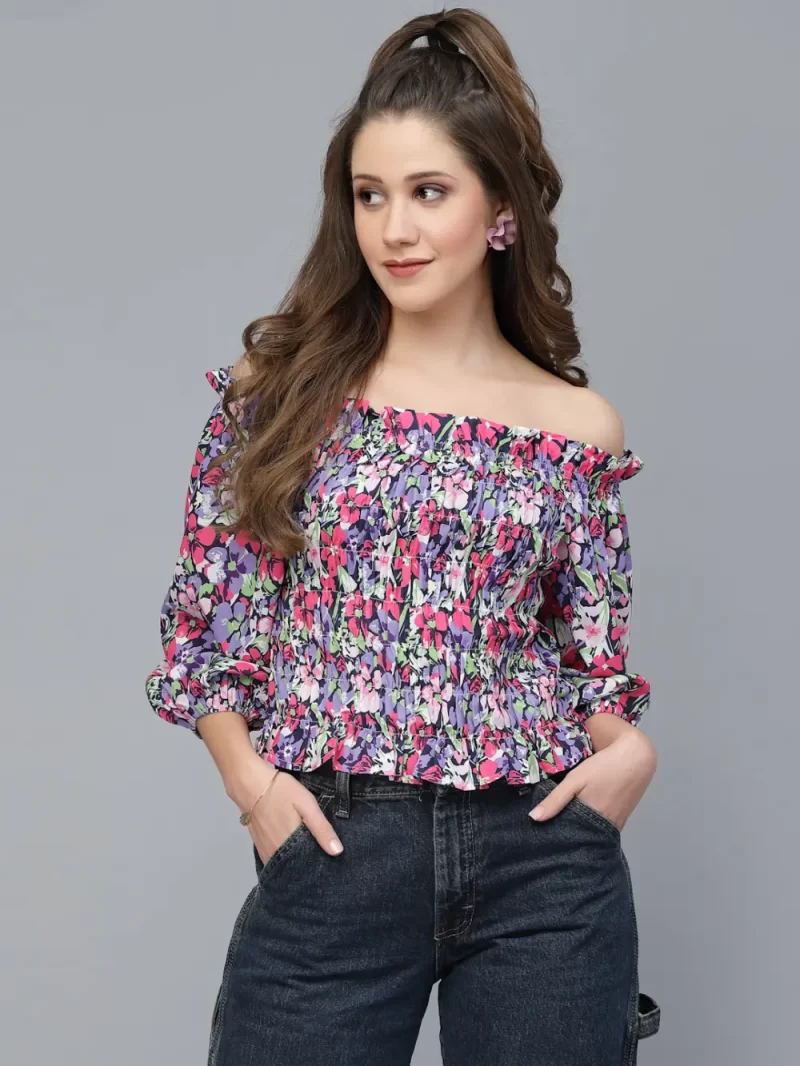 Women’S Floral Printed Off-Shoulder Crop Top