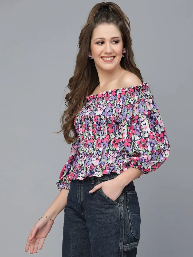 Women’S Floral Printed Off-Shoulder Crop Top
