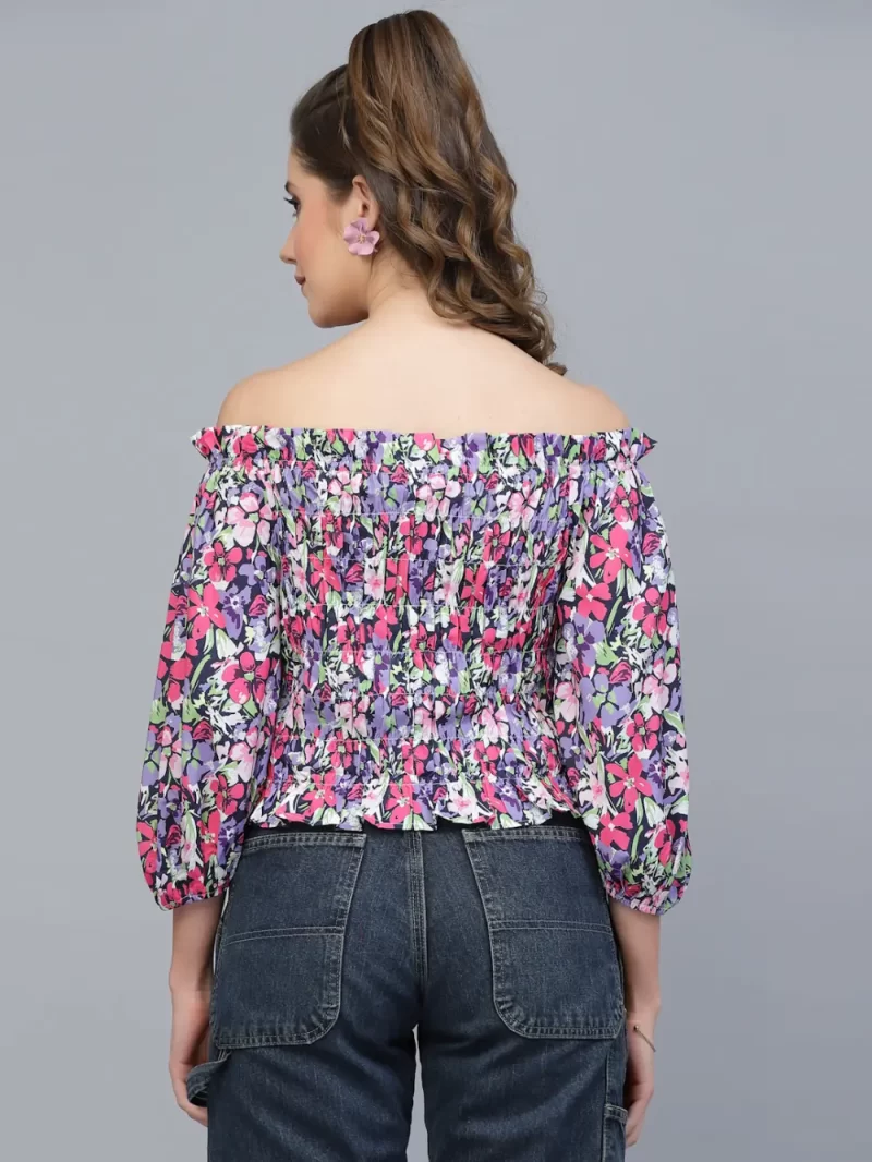 Women’S Floral Printed Off-Shoulder Crop Top