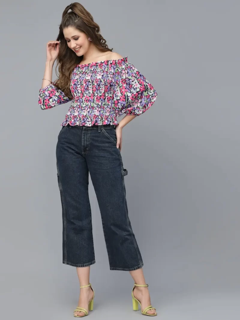 Women’S Floral Printed Off-Shoulder Crop Top