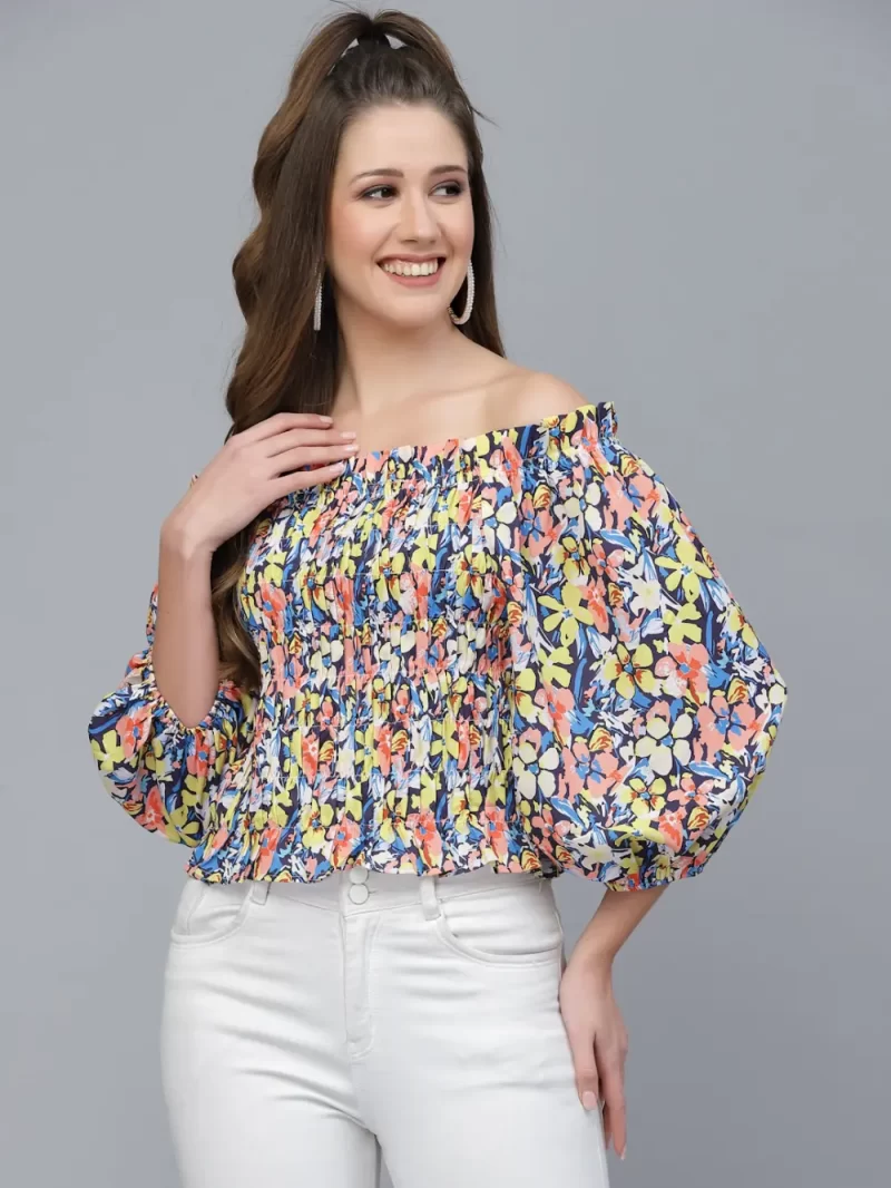 Women’S Floral Printed Off-Shoulder Crop Top