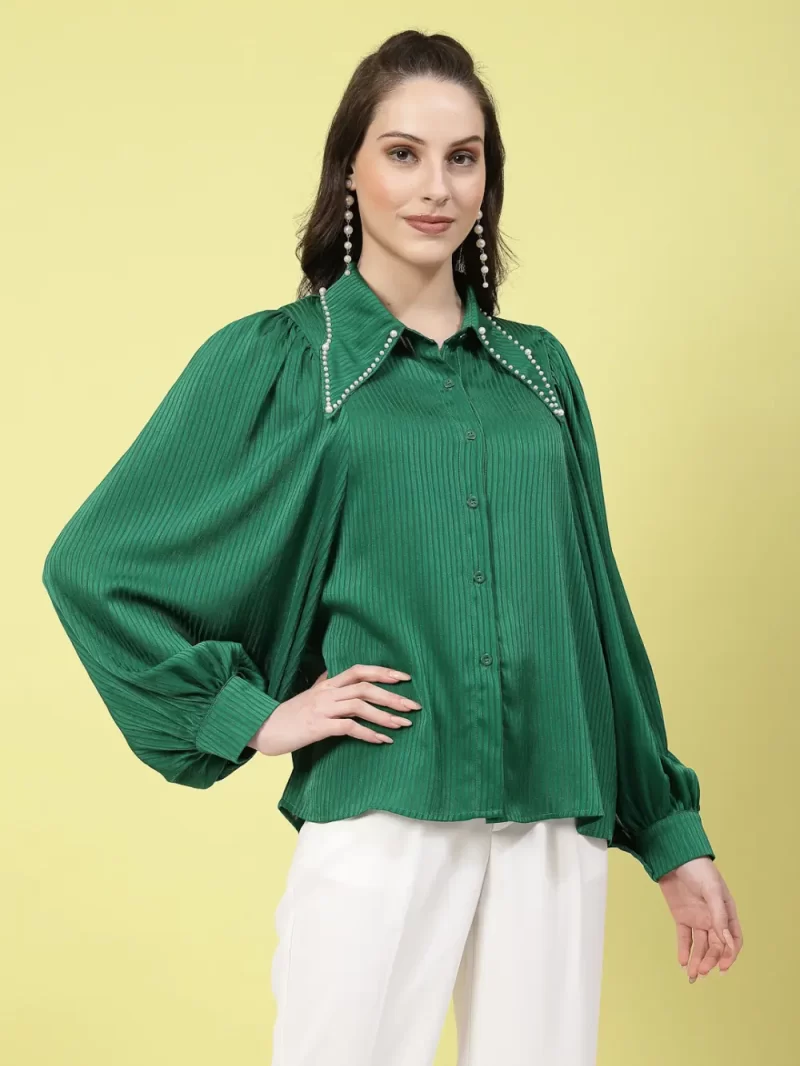 Women’S Collared Neck Pearl Detail Top