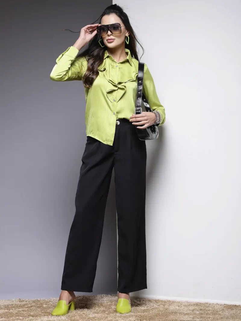 Women’S Collared Ruffle Design Shirt