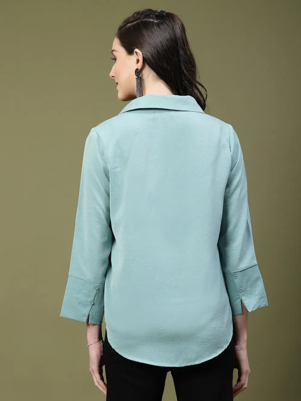 Women’S Solid Collared 3/4 Sleeve Top