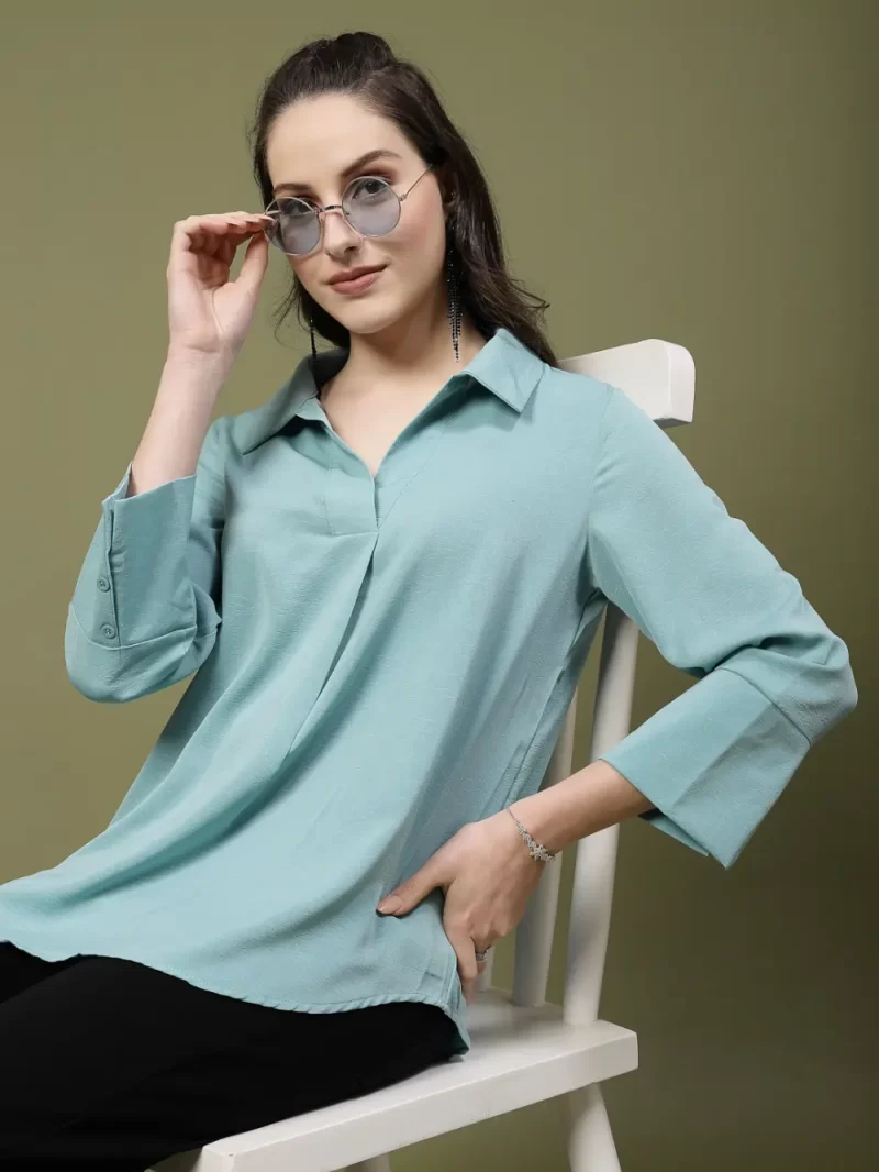 Women’S Solid Collared 3/4 Sleeve Top