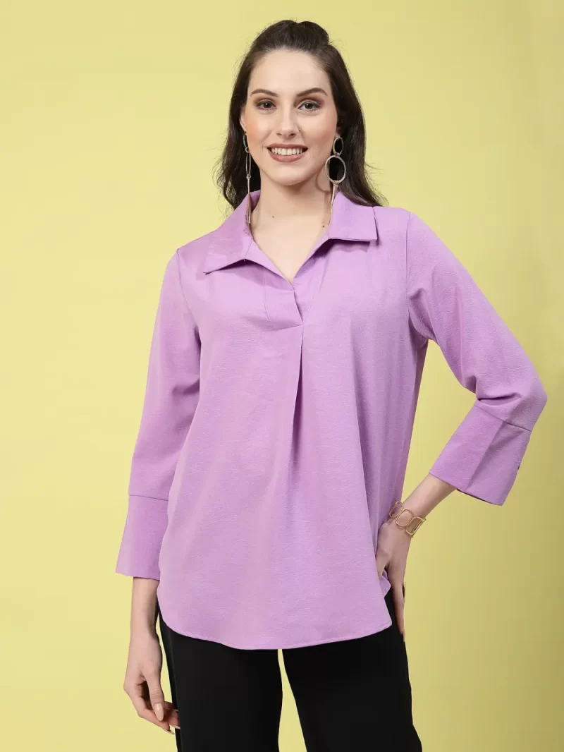 Women’S Solid Collared 3/4 Sleeve Top