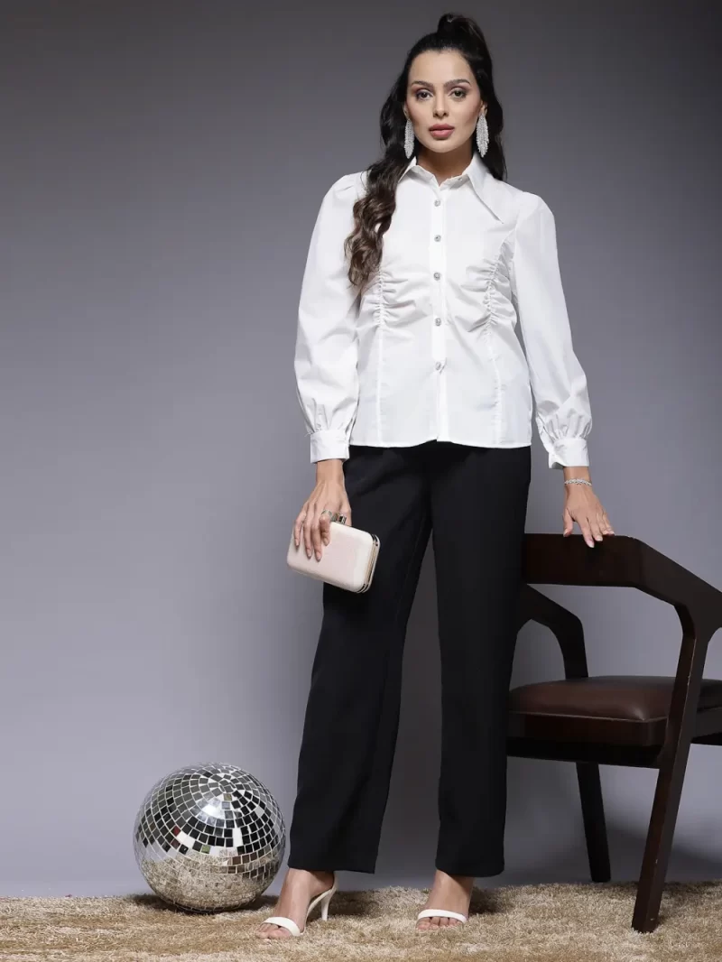 Shirt With Collared Neck And Gathered Front Design