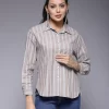 Striped Button-Down Shirt With Collared Neck And Long Sleeves
