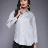 Embroidered Shirt With Collared Neck And Long Sleeves